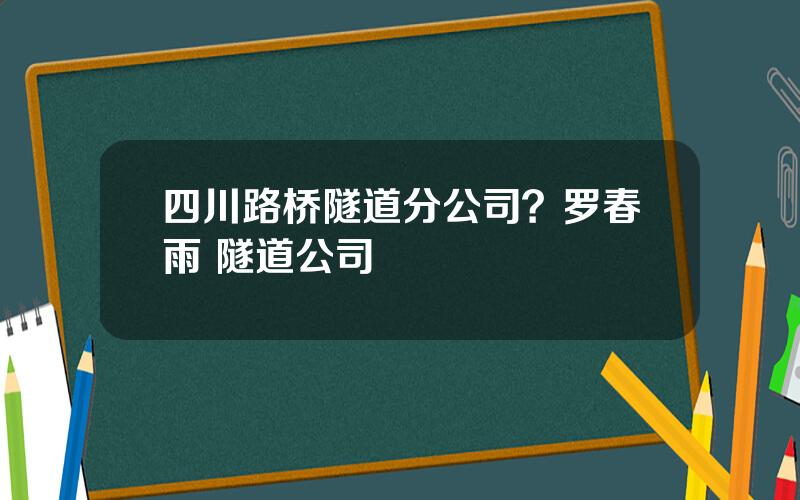 四川路桥隧道分公司？罗春雨 隧道公司
